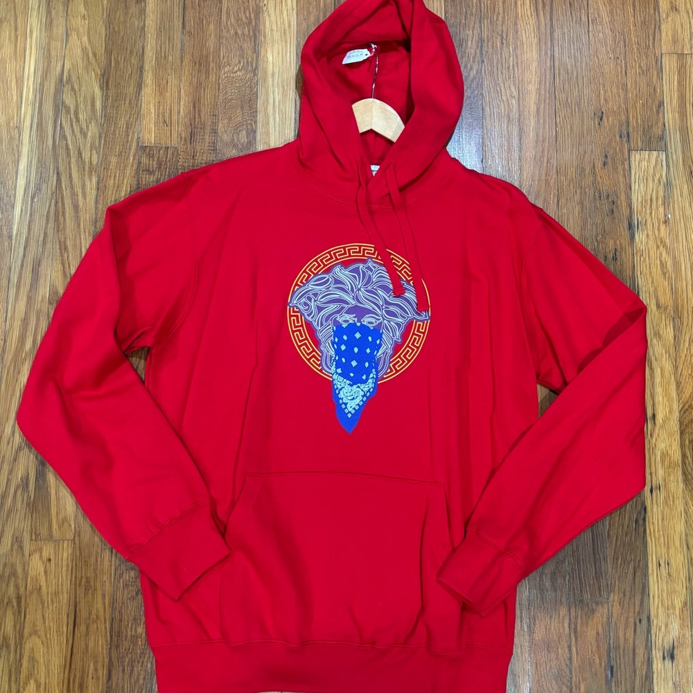 Crooks & Castles Red Hoodie with Blue Graphic